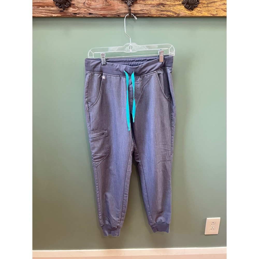 Figs Technical Collection Zamora Jogger Scrub Pants Gray Teal Drawstring Small